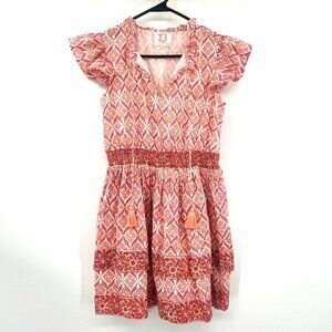 Victoria Dunn Pink 100% Cotton Floral Fleur de Lis Print Sleeveless Dress XS